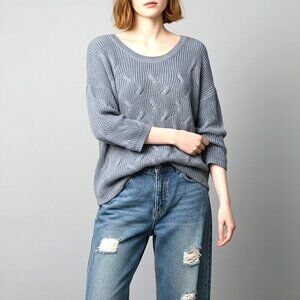 J. Jill Heather Blue Gray Cable Knit Sweater Size L